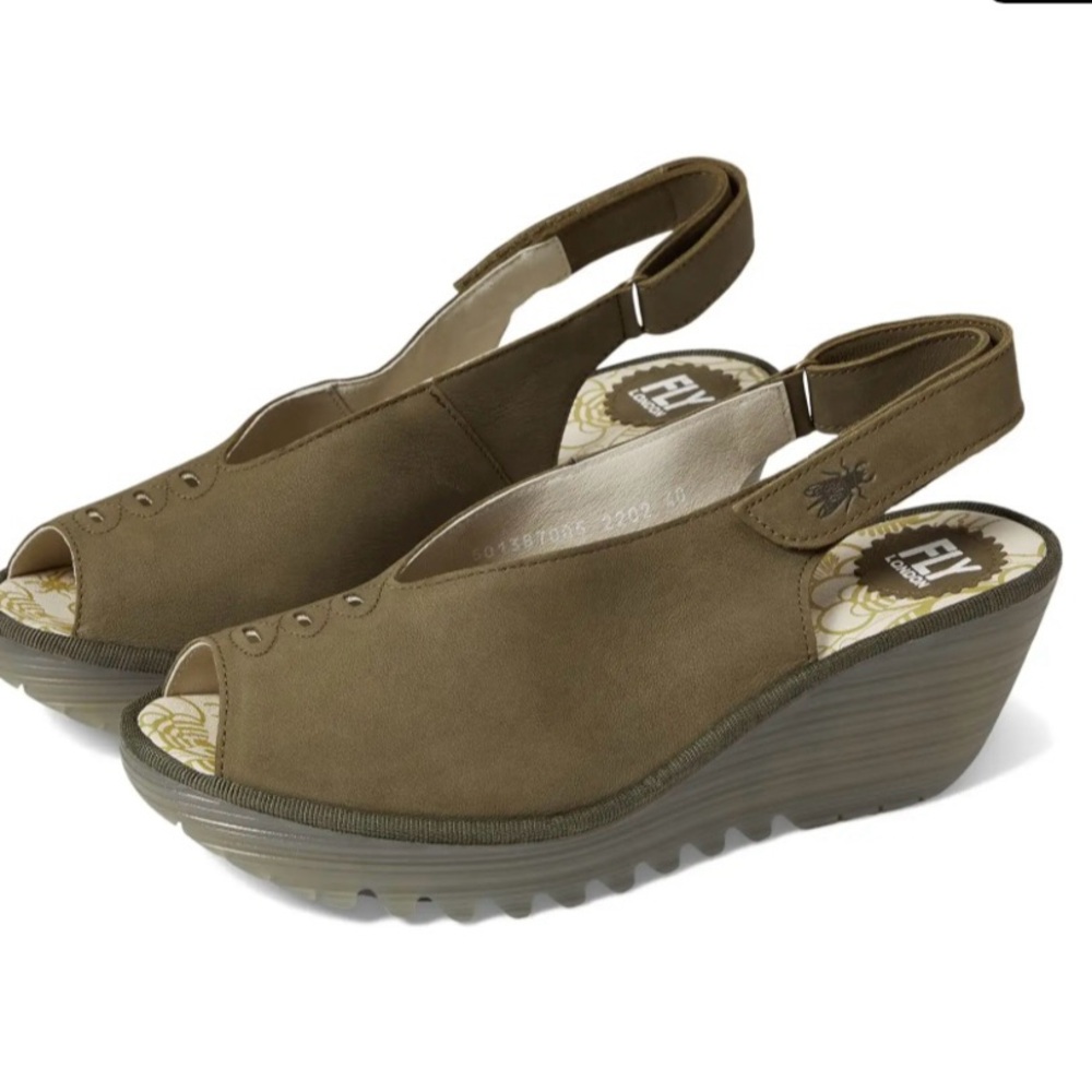 Fly London Khaki Platform Slingback Sandals